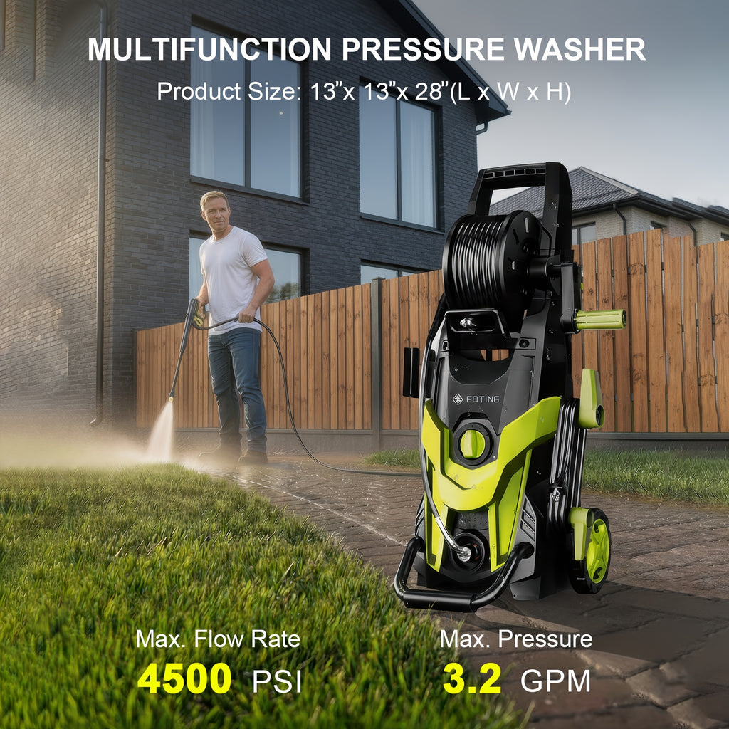 4500PSI Electric Pressure Washer | Power Cleaner with 4 Quick Connect Nozzles, Inlet Hose, Filter & Foam Cannon for Car, Patio, Fence & Household Cleaning