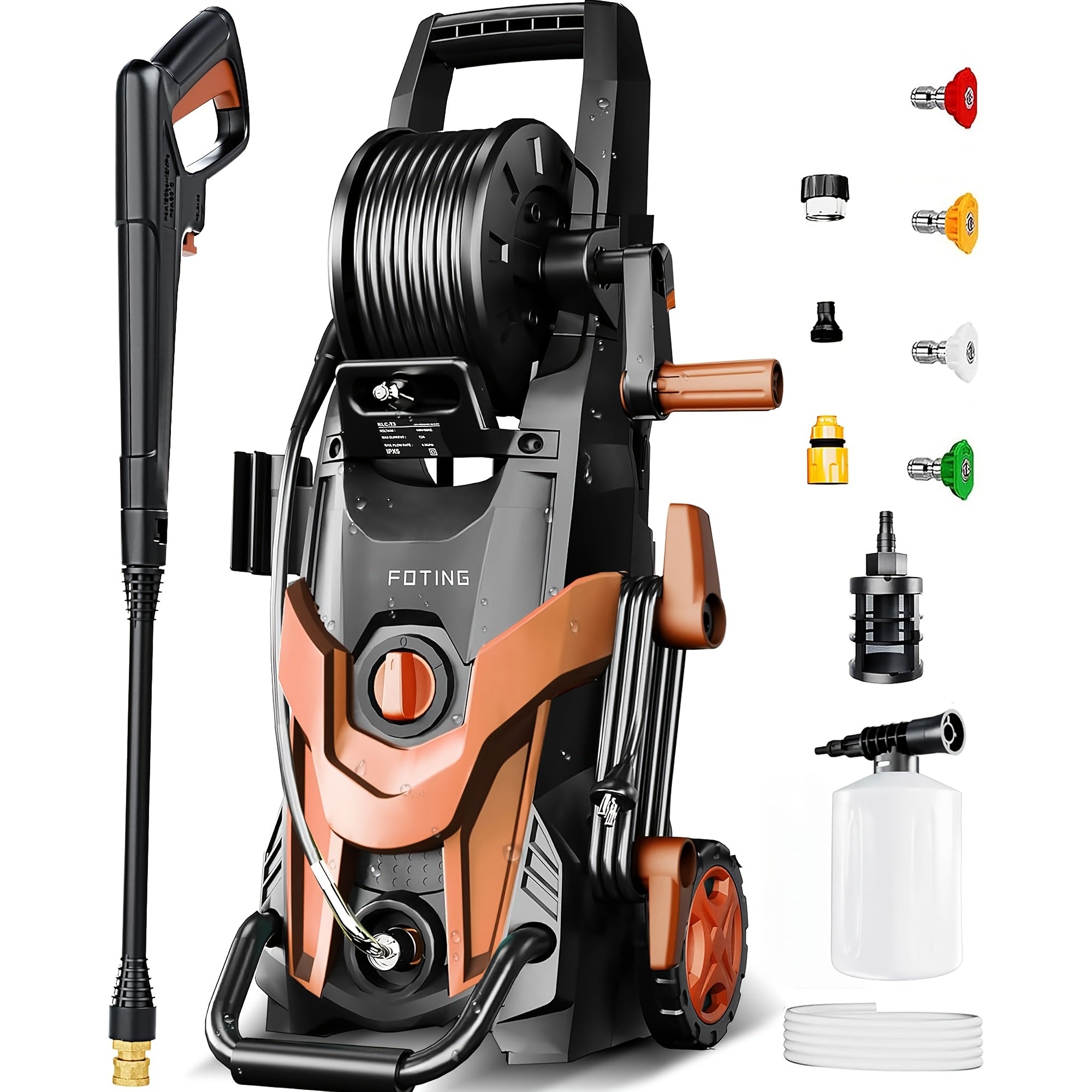 4500PSI Electric Pressure Washer | Power Cleaner with 4 Quick Connect Nozzles, Inlet Hose, Filter & Foam Cannon for Car, Patio, Fence & Household Cleaning